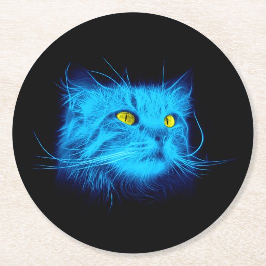 Blue Cat Face Runder Pappuntersetzer (Vorderseite)