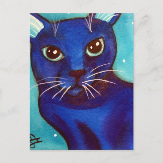 Blue Cat Full Moon Postkarte (Vorderseite)