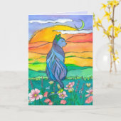 Blue Cat Happy Birthday Karte (Gelbe Blume)