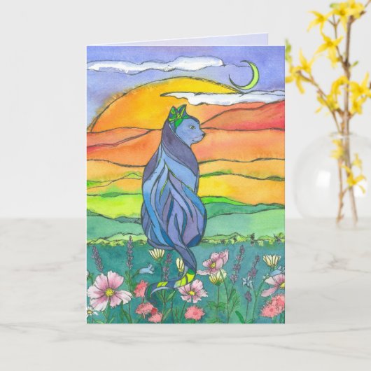 Blue Cat Happy Birthday Karte (Gelbe Blume)