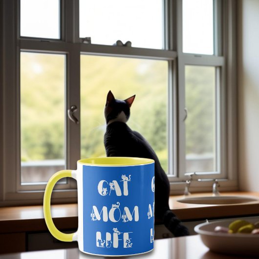 Blue Cat Mama Life Niedlich Typografie Muttertag Tasse