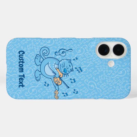 Blue Cat mit Violin iPhone Case (Rückseite (Horizontal))