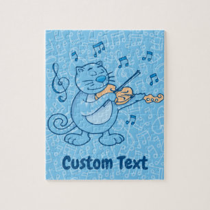 Blue Cat mit Violin Jigsaw Puzzle
