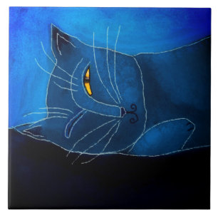 Blue Cat Napping Abstraktes Digitalbild Fliese