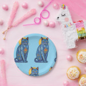 Blue Cat Paper Plate Pappteller (Party)