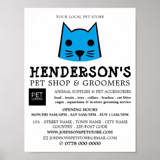 Blue Cat, Pet Store & Groomer Werbung Poster (Vorne)