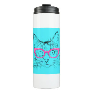 Blue Cat Pink Glasses Thermosbecher