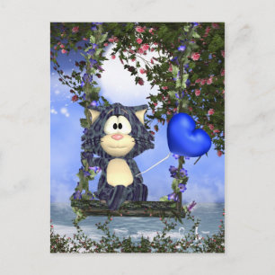 Blue Cat Postcard, Niedliche Postkarte