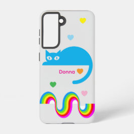 Blue Cat Rainbow Hearts Galaxy Case – Grau Samsung Galaxy Hülle