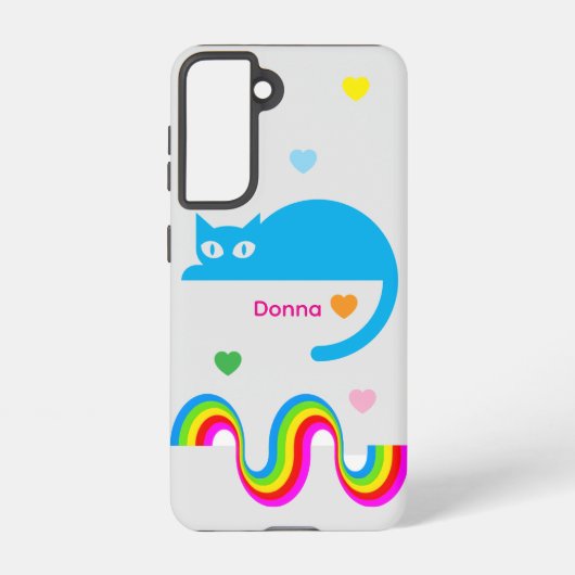 Blue Cat Rainbow Hearts Galaxy Case – Grau Samsung Galaxy Hülle (Rückseite)