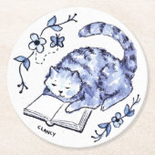 Blue Cat Reader Paper Untersetzer (Vorderseite)
