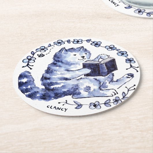 Blue Cat Reading Paper Untersetzer (Angewinkelt)