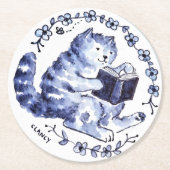 Blue Cat Reading Paper Untersetzer (Vorderseite)