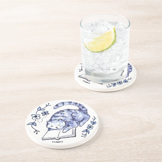 Blue Cat Reading Untersetzer (Seite)