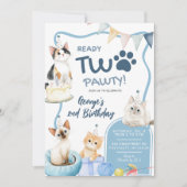 Blue Cat Ready Two Pawty 2. Geburtstag Einladung (Vorderseite)