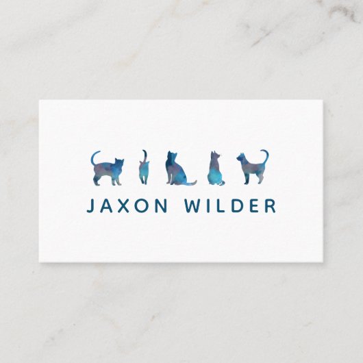 Blue Cat Silhouette Cloud Watercolor Minimal Visitenkarte (Vorderseite)