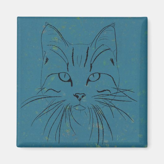 Blue Cat Sketch Magnet (Vorne)