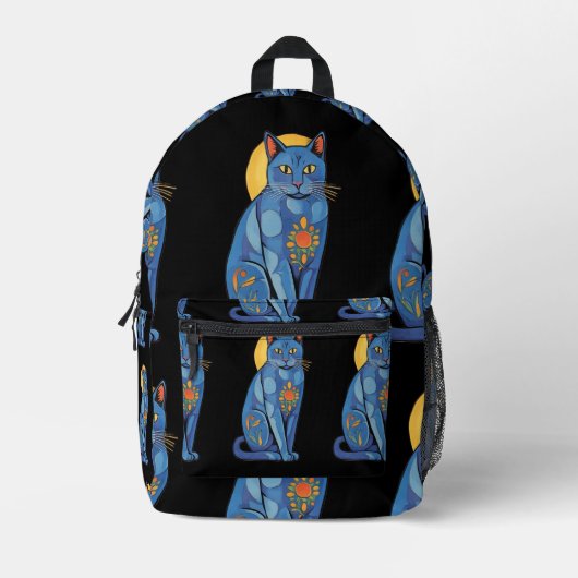 Blue Cat Tattoo Print Cut Sew Bag Bedruckter Rucksack (Vorderseite)