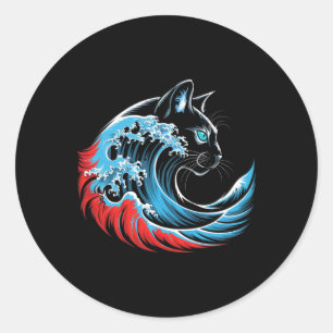 Blue Cat Wave for Kamala 47 Funny Cat Ladys 2024 Runder Aufkleber