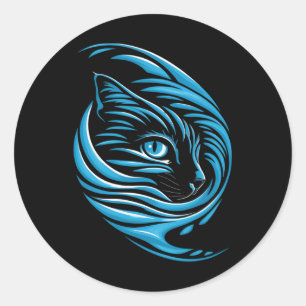 Blue Cat Wave for Kamala 47 Funny Cat Ladys Harri Runder Aufkleber