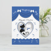 Blue Cat Wedding Couple Einladungen (Stehend Vorderseite)
