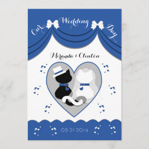 Blue Cat Wedding Couple Einladungen