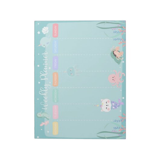 Blue Caticorn Meowmaid Sea Weekly Planner Notizblock (Rotiert)