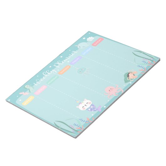 Blue Caticorn Meowmaid Sea Weekly Planner Notizblock (angewinkelt)