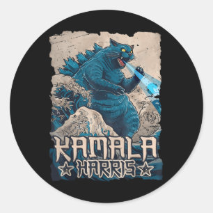 Blue Cats Wave for Kamala Harris Japanese Art Kaij Runder Aufkleber