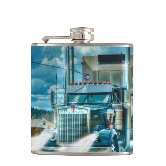 Blue Cattle Truck & Highway für Lkw-Liebhaber Flachmann (Vorderseite)