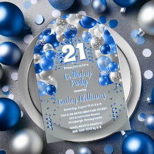 Blue Celebration Balloons 21. Geburtstag Party Acryleinladungen