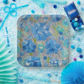Blue Celebration Floral, 9" Square Paper Plate Pappteller (Party)