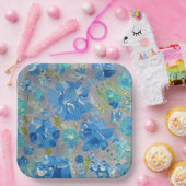 Blue Celebration Floral, 9" Square Paper Plate Pappteller (Party)