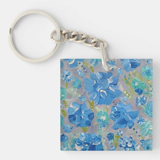 Blue Celebration Floral Acrylic Key Chain Schlüsselanhänger (Vorderseite)