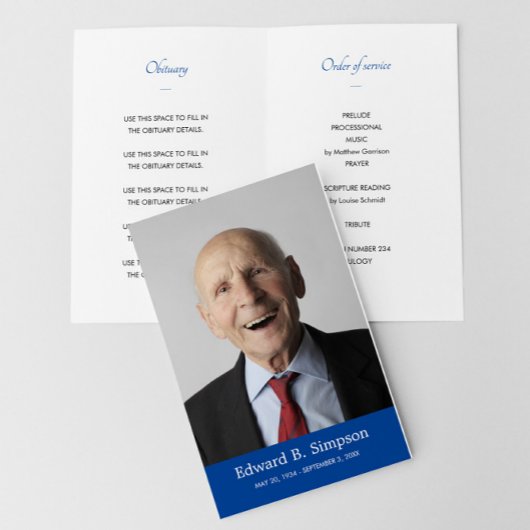 Blue Celebration of Life Foto Funeral Program Flyer