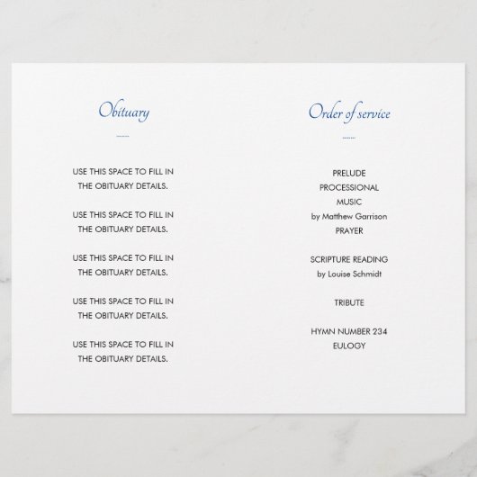 Blue Celebration of Life Foto Funeral Program Flyer (Hinten)