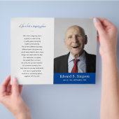 Blue Celebration of Life Foto Funeral Program Flyer (Hand)