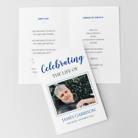 Blue Celebration of Life Funeral Foto Program