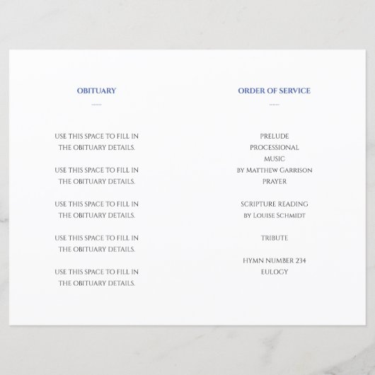 Blue Celebration of Life Funeral Program (Rückseite)