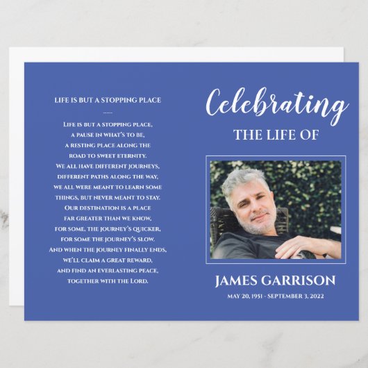 Blue Celebration of Life Funeral Program (Vorne/Hinten)