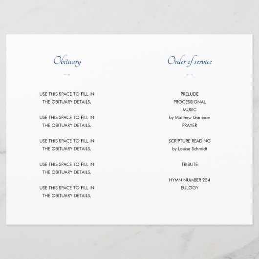 Blue Celebration of Life Funeral Program Foto (Rückseite)