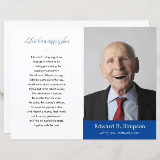 Blue Celebration of Life Funeral Program Foto (Vorne/Hinten)