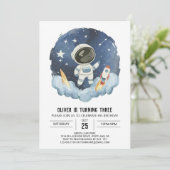 Blue Celestial Elegante Astronaut Boy Birthday Einladung (Stehend Vorderseite)