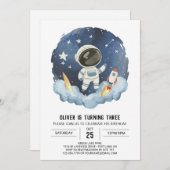 Blue Celestial Elegante Astronaut Boy Birthday Einladung (Vorne/Hinten)