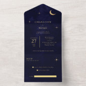 Blue Celestial Gold Moon Stars Wedding All In One Einladung (Innen Boden)