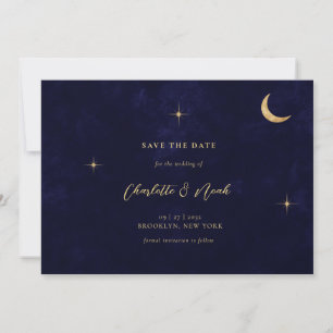 Blue Celestial Gold Moon Stars Wedding Save The Date