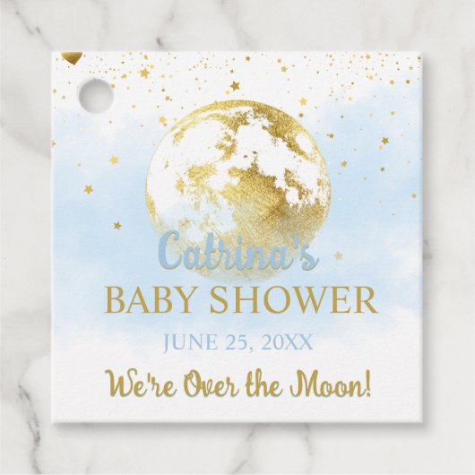 Blue Celestial Over the Moon and Stars Baby Shower Geschenkanhänger (Vorderseite)