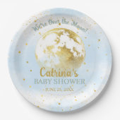 Blue Celestial Over the Moon and Stars Baby Shower Pappteller (Vorderseite)