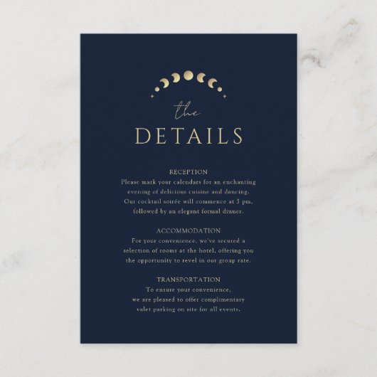 Blue Celestial Wedding Enclosure Card Begleitkarte (Vorderseite)