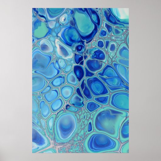 Blue Cells Navy Fluid Abstrakt Moderne Marmorkunst Poster (Vorne)